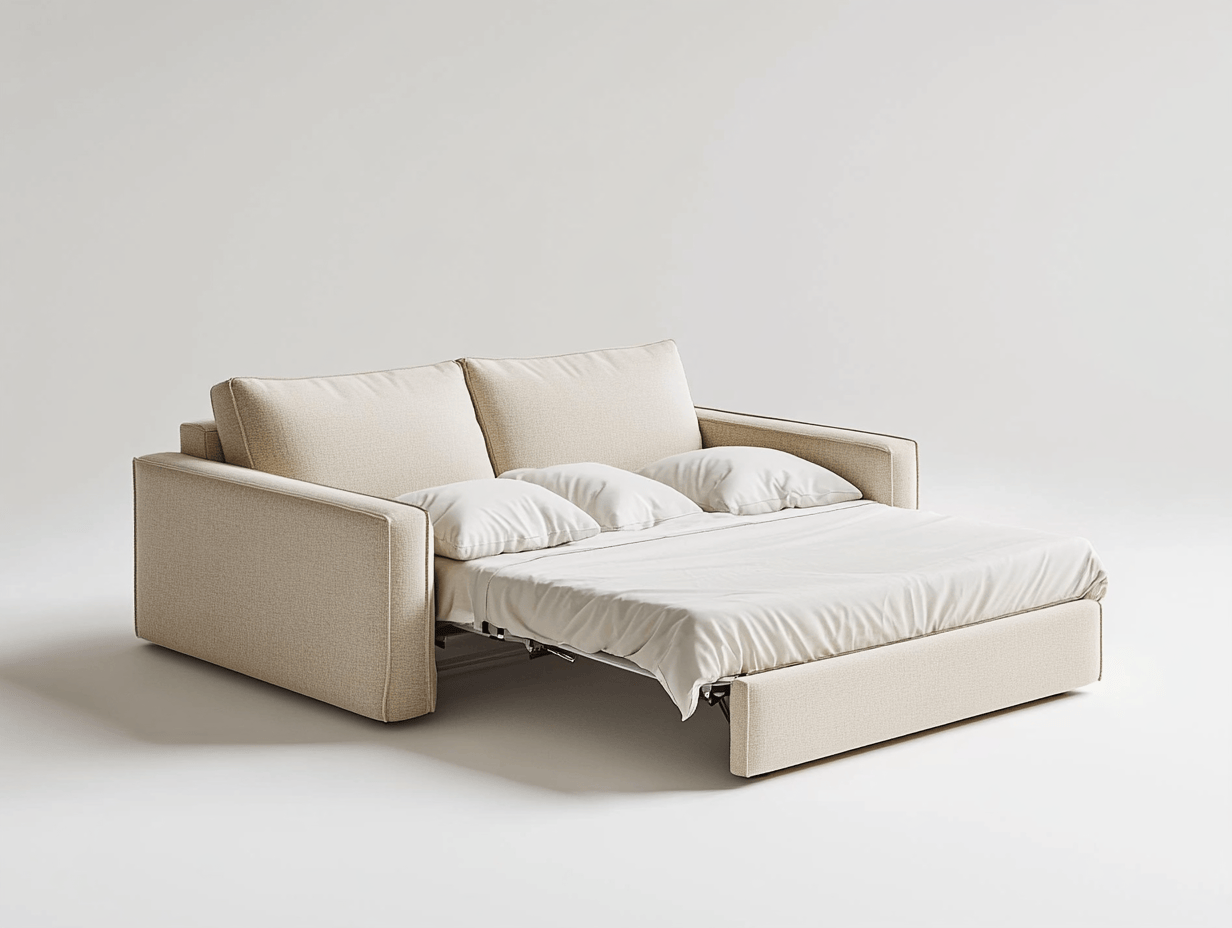 Sofá cama convertible de pino macizo con relleno de espuma y tapizado de algodón, 200x150x85 cm